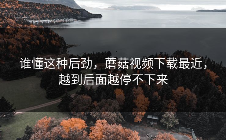 谁懂这种后劲，蘑菇视频下载最近，越到后面越停不下来