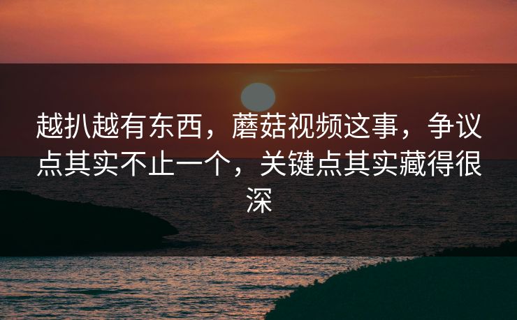 越扒越有东西，蘑菇视频这事，争议点其实不止一个，关键点其实藏得很深