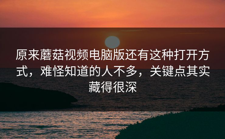 原来蘑菇视频电脑版还有这种打开方式，难怪知道的人不多，关键点其实藏得很深