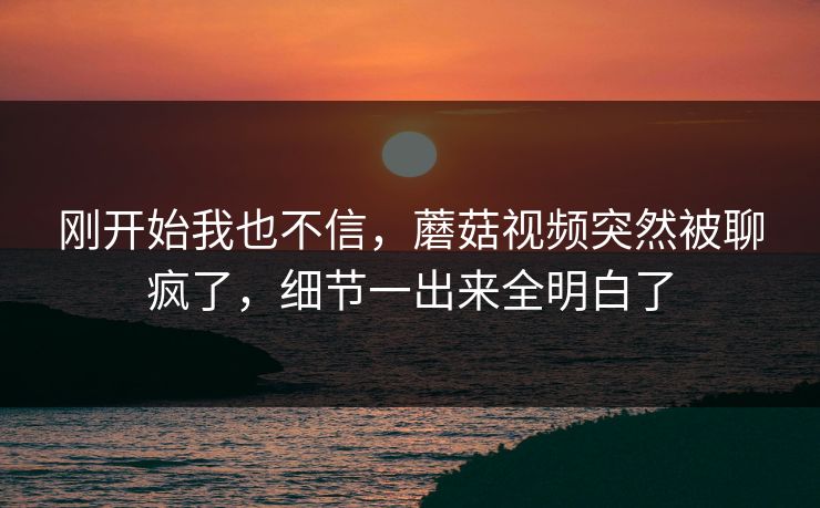 刚开始我也不信，蘑菇视频突然被聊疯了，细节一出来全明白了