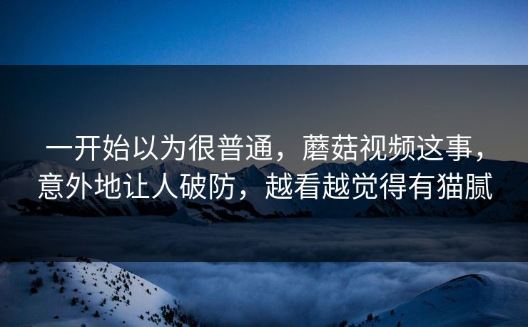 一开始以为很普通，蘑菇视频这事，意外地让人破防，越看越觉得有猫腻