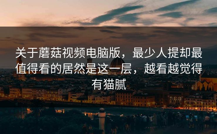 关于蘑菇视频电脑版，最少人提却最值得看的居然是这一层，越看越觉得有猫腻